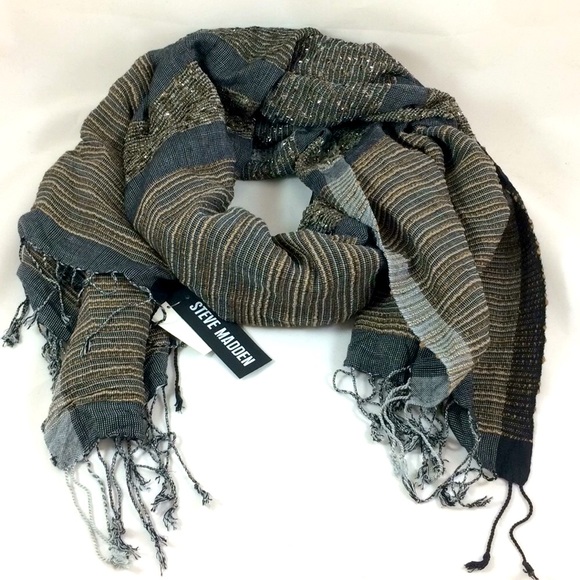 NWT Steve Madden Black, Brown and silver scarf - Picture 1 of 7